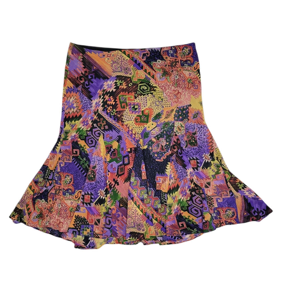 Vintage Y2K Ralph Lauren Multicolored Geometric Ruffle Fairy Midi Skirt Size 14